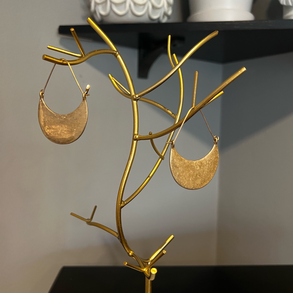 Crescent Moon Hoop Hammered Gold Earrings